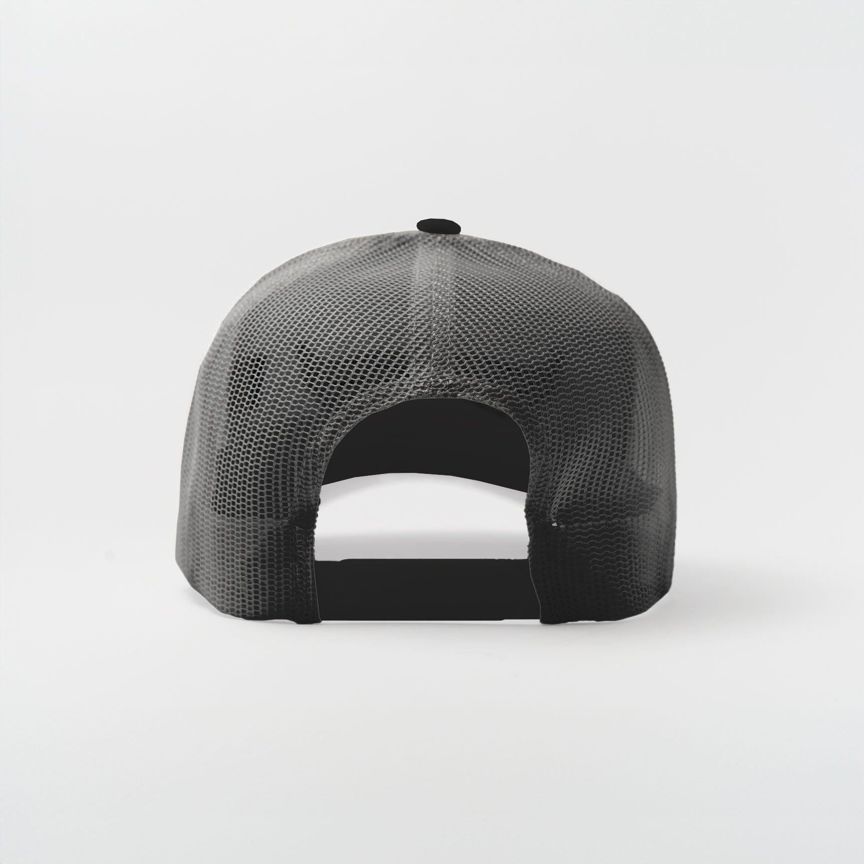Trucker Hat – Core Black | Rear angle with adjustable snapback closure