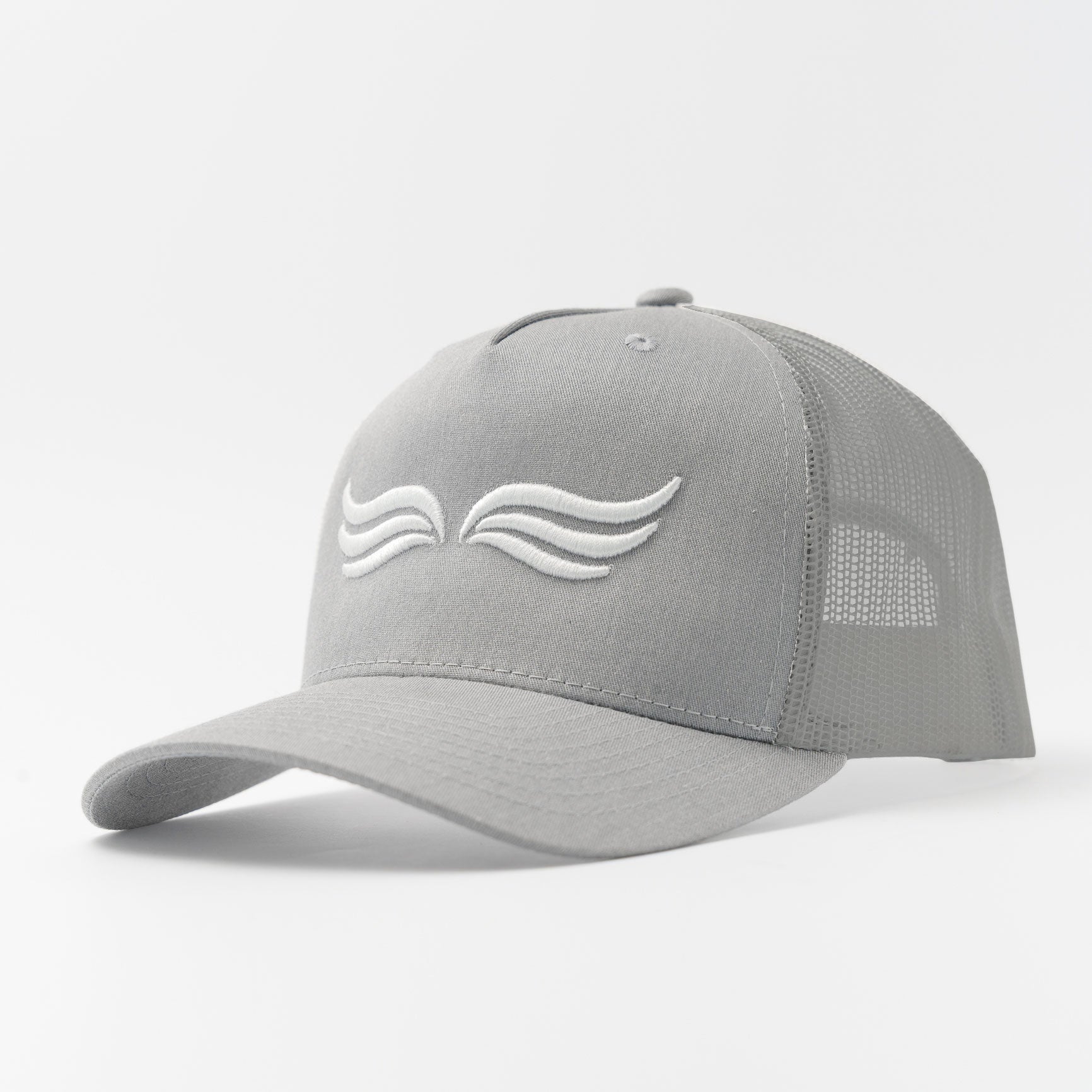 Trucker Hat – Graphite Flow | Grey front trucker cap with clean lines and curved visor