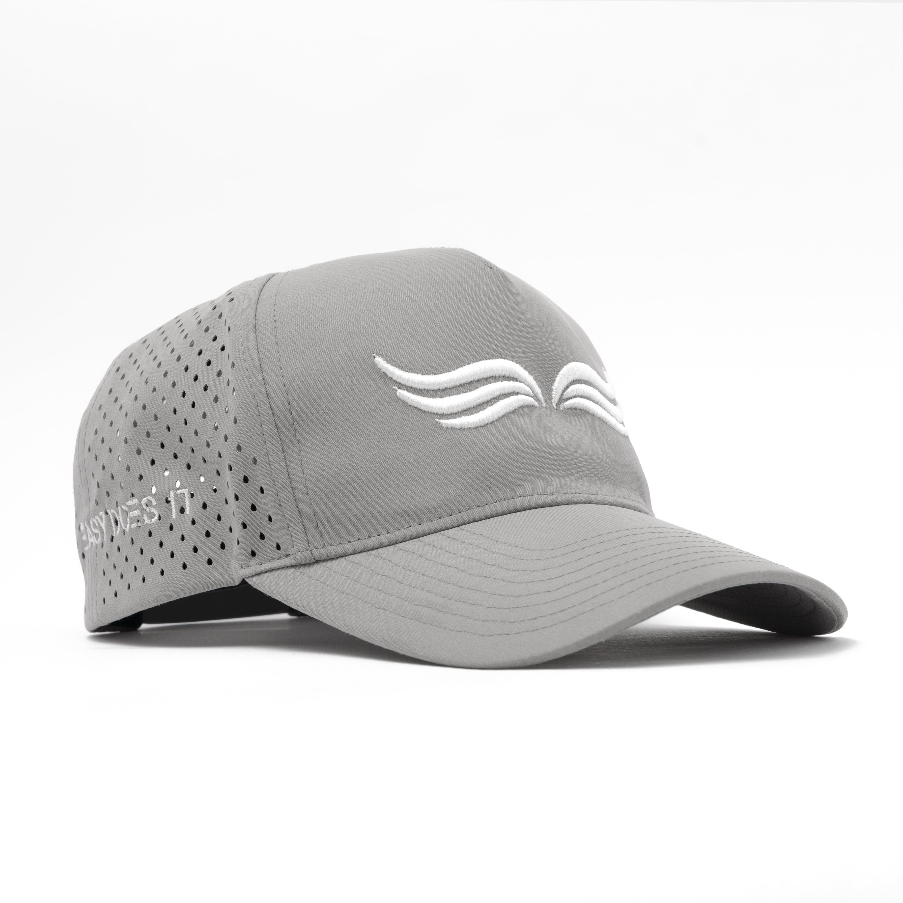 EZ Hat in Grey – Front view of clean, technical snapback built for daily flow