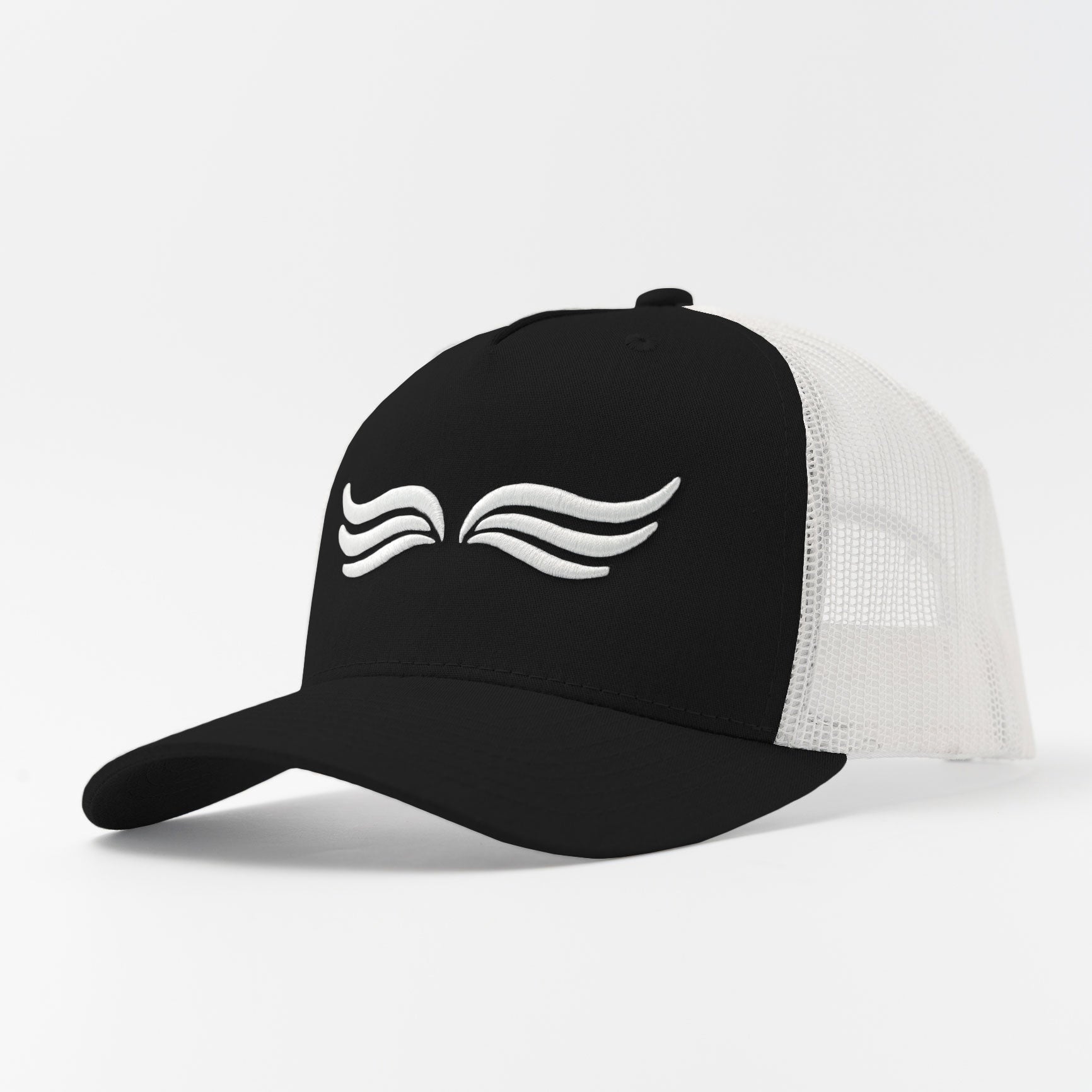 Trucker Hat – Mono Split | Two-tone black front with white mesh for iconic contrast